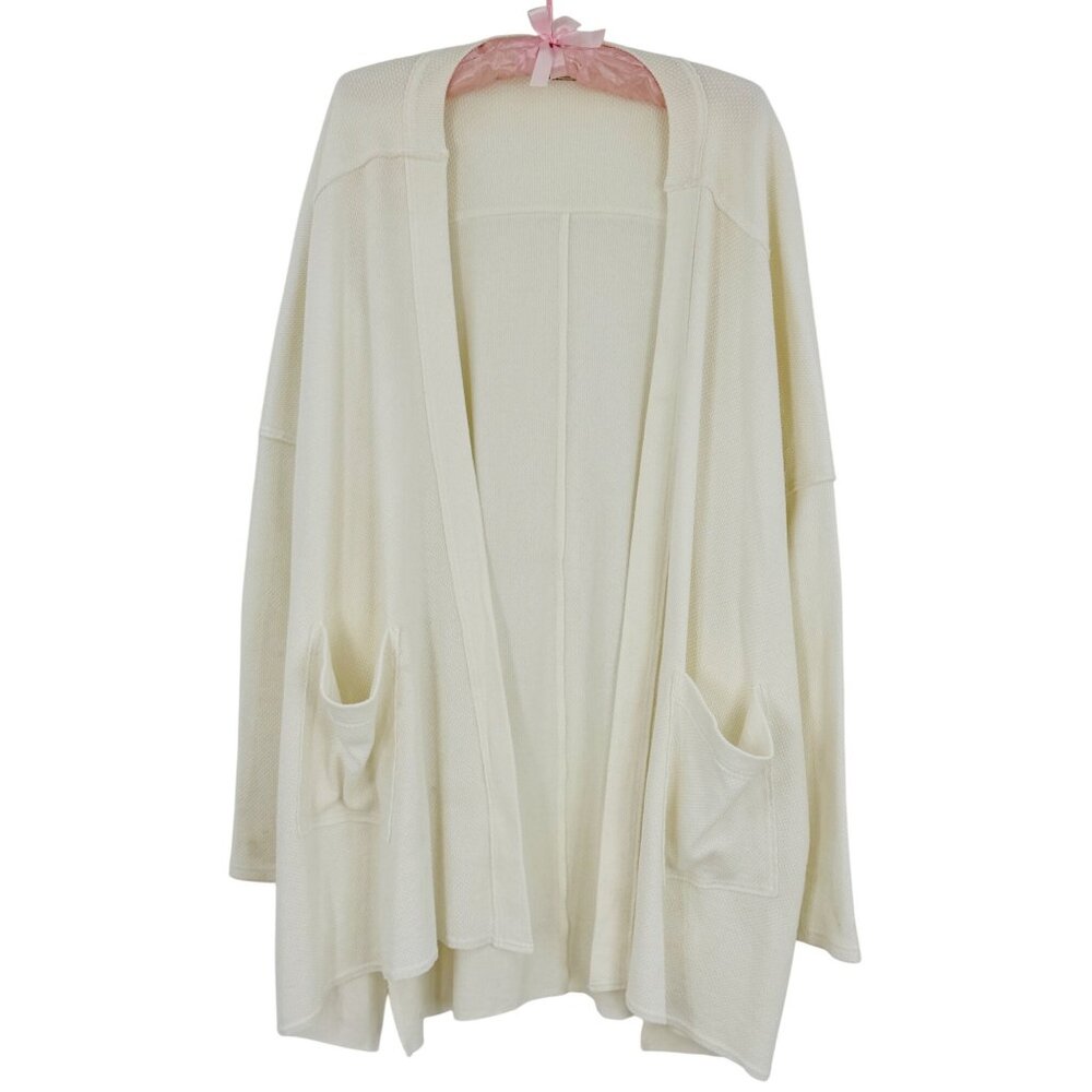 Free People White Waffle Knit Relaxed Cardigan | Coastal Grandmother Soft Girl L - Picture 15 of 16